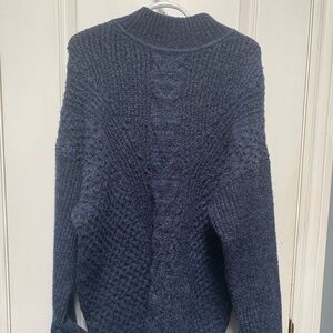 Dark Blue Cable Knit Turtleneck Sweater Dress | Dynamite Clothing, size XL